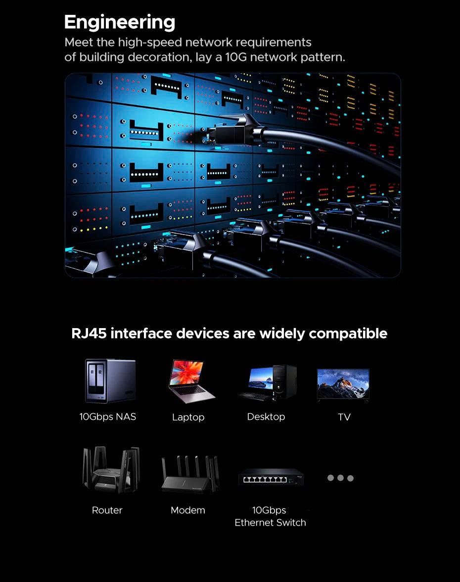Ugreen 55159 Dây cáp mạng CAT6A UTP 5m màu đen, tròn
